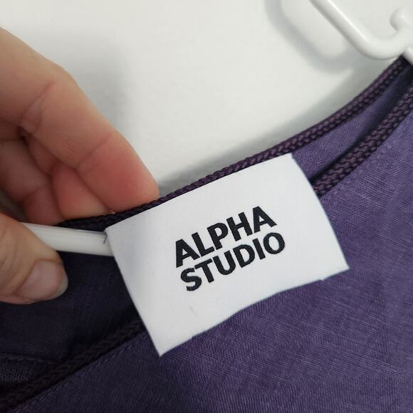 ALPHA STUDIO Linen Top‎ M/L Purple Cottage Minimalist Beach Coastal Grandma - Picture 7 of 9